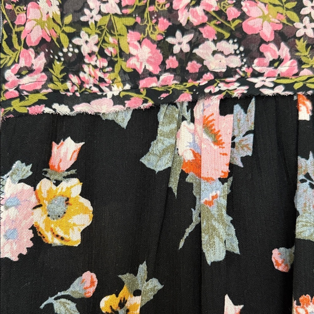 Free People Long Sleeve Button Down Black Floral Top Sz M - Picture 4 of 10